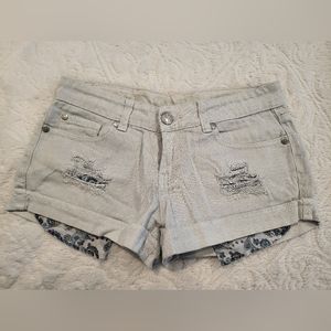 Ten25 White Distressed Jean Shorts